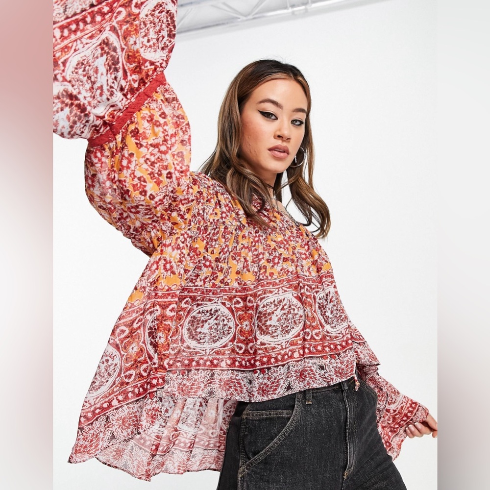 FREE PEOPLE Lorraine Tiered Kimono Top Size Medium